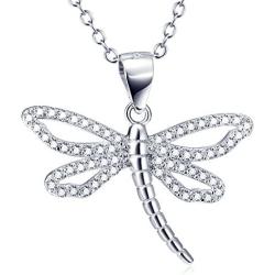 925 Sterling Silver Insect Jewelry Cubic Zirconia Dragonfly Pendant Necklace for Women Ladies Teen Girls Birthday Gifts