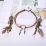 Finrezio Leather Choker Necklace Earring Set for Women Girls Handmade Bohemian Dream Catcher Long Faux Feather Drop Dangle Earrings Retro Necklace Jewelry Set