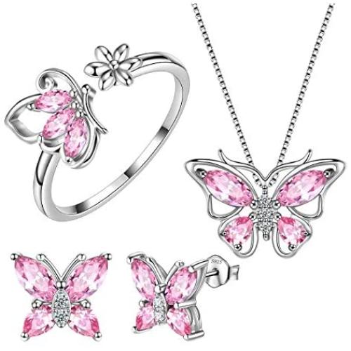 Aurora Tears Butterfly Jewelry Women 925 Sterling Silver Butterflies Necklace/Earrings/Rings Wedding Gift
