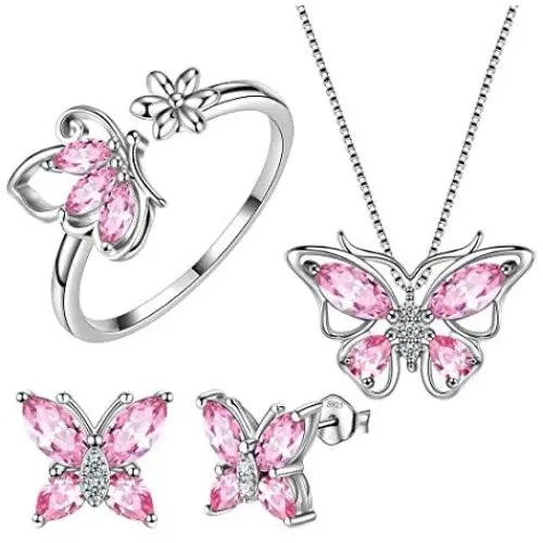 Aurora Tears Butterfly Jewelry Women 925 Sterling Silver Butterflies Necklace/Earrings/Rings Wedding Gift Aurora Tears Butterfly Jewelry Women 925 Sterling Silver Butterflies Necklace/Earrings/Rings Wedding Gift