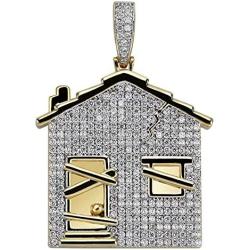 JINAO Hip Hop Trap House Pendant Iced Out Simulated Diamond Necklace with Rope Chain for Men