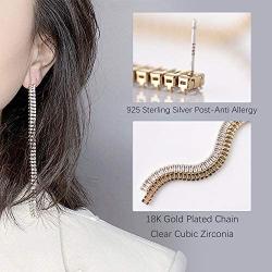 MLENS 18K Gold Plated Zirconia Long Drop Earrings Strand Dangle Earring Jewelry Gifts