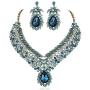 Vine Leaves Austrian Rhinestone Crystal Necklace Earrings Set Bridal Teal N812t