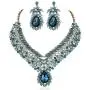 Vine Leaves Austrian Rhinestone Crystal Necklace Earrings Set Bridal Teal N812t