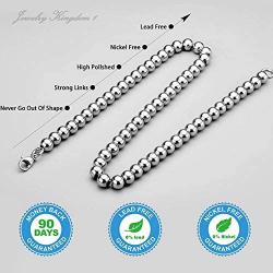 Jewelry Kingdom 1 Necklace or Bracelet for Women and Men, Beaded Chain Sterling Silver Stainless Steel, Handmade Jewelry, Thick of 6-8MM and Length of 7-40'' Optional