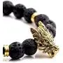 Jovivi Jewelry 6pc Men Women 8mm Mix Style Gold Plated Lion/Wolf/Fox/Sparta Helmet Black Lava Energy Stone Beads Stretch Bracelet