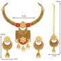 Aheli Antique Matte Finish Traditional Necklace Earrings Set with Maang Tikka Indian Wedding Jewelry for Women