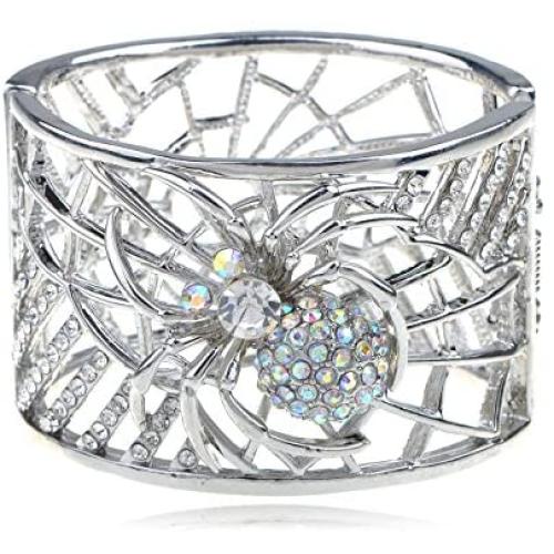 Alilang Womens Silvery Tone Clear Crystal Rhinestones Spider Web Bangle Bracelet