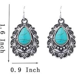 Turquoise Statement Dangle Earrings – Vintage Simple Boho Turquoise Drop Earrings for Women Girls Ladies, Western Blue Bohemian Turquoise Earrings