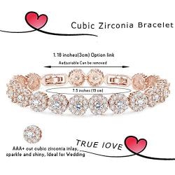 Finrezio Rose Gold Plated Cubic Zirconia Bracelet for Women Girls Clear CZ Bracelets for Her