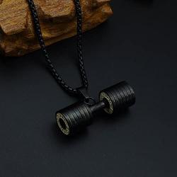 Titanium Steel Three Colors Dumbbell Pendant Necklace Stainless Steel Male Fashion Fitness Barbell Jewelry