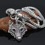 3D Wolf Head Viking Wolf Pendant NECKLACE - Stainless Steel Chain Steampunk With Mjolnir Scandinavian Pagan Fenrir Nordic