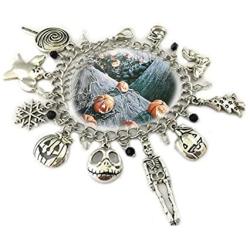 Nightmare Before Christmas 9 Themed Charms Silvertone Metal Charm Bracelet