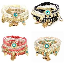 Colorful Evil Eye Bracelet Set Bohemian Multilayer Handmade Beads Stretch Stackable Lucky Protection Bracelet Jewelry for Women Girl