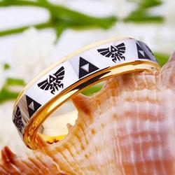 Cloud Dancer Free Custom Engraving The Legend of Zelda Ring- Crest and Triforce Ring Gold Step Tungsten Carbide Wedding Bands Ring