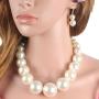 Womens Faux Big Pearl Choker Necklace and Earring Set Fashion Pearl Set