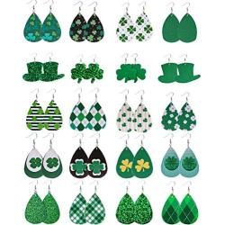 20 Pairs St Patricks Day Faux Leather Earrings Clover Teardrop Dangle Earrings