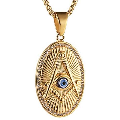 AsAlways 18k Gold Plated Iced Out Eye of Horus Egypt Protection Masonic Coin Freemason Master Brotherhood Accessories Gifts