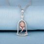 Rose Flower Pendant Necklace Sterling Silver Romantic Beauty&Beast Princess Mothers Day Valentine Christmas Birthday Gift Jewelry for Women Girls