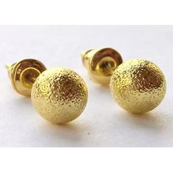 Yves Renaud 6mm Sparkling Gold Plated Frosted Round Ball Stud Earrings - Hypoallergenic Fashion Jewelry for Men, Women, Girls, Teens