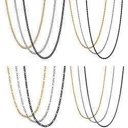 TAMHOO 12 PCS Assorted Chain Necklaces for Men and Women in 4 Styles 3 Colors - Figaro Chain, Rope Chain, Cuban Link Curb Chain, Square Rolo Chain - Gold, Silver, Black