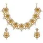 Aheli Beautiful Wedding Wear Indian Laxmi Goddess Faux Stone Studded Floral Design Crafted Necklace Earrings Set Ethnic Fashion Jewelry for Women