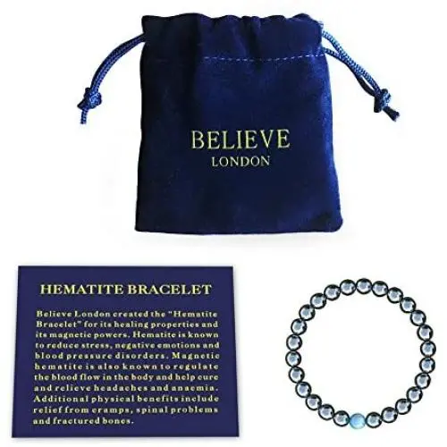 Believe London Hematite Magnetic Therapy Bracelet with Jewelry Bag & Meaning Card | Strong Elastic | Precious Natural Stones Healing Believe London Hematite Magnetic Therapy Bracelet with Jewelry Bag & Meaning Card | Strong Elastic | Precious Natural Stones Healing