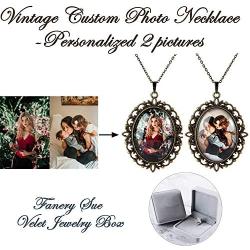 Fanery Sue Personalized Photo Necklace Vintage Retro Pendant Necklace Custom Picture Image Antique Brass Large Pendant Memorial Jewelry