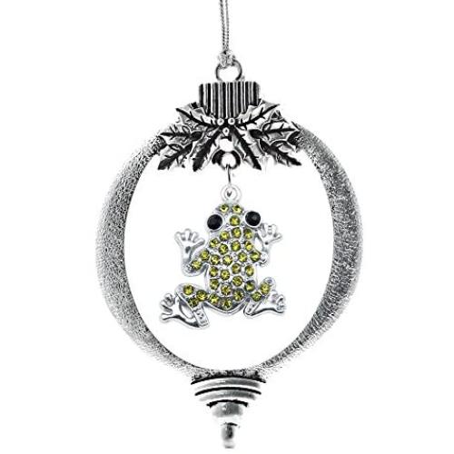 Inspired Silver - Green Frog Charm Ornament - Silver Customized Charm Holiday Ornaments with Cubic Zirconia Jewelry