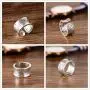999 Sterling Silver Ring Men Ring Vintage Opening Adjustable Female Women Rings Silver Buddhist Heart Sutra Signet Jewelry