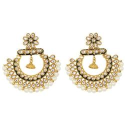 SANARA Indian Bollywood Traditional Ethnic Gold Tone Beautiful White Kundan Pearl Polki Earring Earring Set Wedding Jewelry