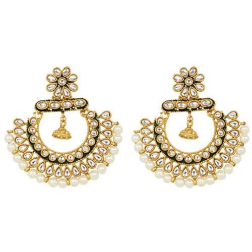 SANARA Indian Bollywood Traditional Ethnic Gold Tone Beautiful White Kundan Pearl Polki Earring Earring Set Wedding Jewelry