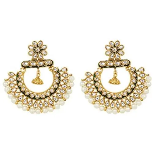 SANARA Indian Bollywood Traditional Ethnic Gold Tone Beautiful White Kundan Pearl Polki Earring Earring Set Wedding Jewelry SANARA Indian Bollywood Traditional Ethnic Gold Tone Beautiful White Kundan Pearl Polki Earring Earring Set Wedding Jewelry