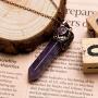 Bivei Retro Antique Brass Chakra Necklace Hexagonal Prism Gemstone Quartz Crystal Stone Healing Pendant