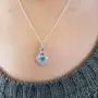Dazzlingrock Collection 14K Gold 5 MM Heart Cut Blue Topaz & Round Diamond Heart Pendant (Silver Chain Included)