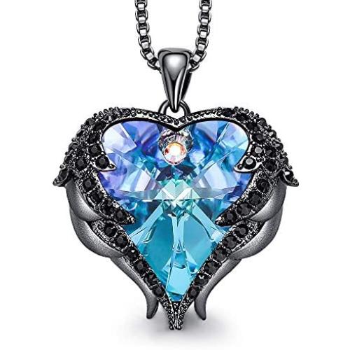 Mothers Day Gifts Heart of Ocean Crystal Angel Wing Love Heart Necklace for Women Jewelry Gifts for Her on Holiday Birthday Gifts for Women