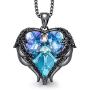 Mothers Day Gifts Heart of Ocean Crystal Angel Wing Love Heart Necklace for Women Jewelry Gifts for Her on Holiday Birthday Gifts for Women