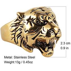 HZMAN Mens Vintage Gothic Tribal Biker Tiger Head Skull Stainless Steel Ring Band