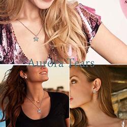 Aurora Tears Flamingo Necklace/Earrings Women 925 Sterling Silver Bird Butterfly Pendant/Dangle Birthstone Gift for Girls Birthday Dating Birth Jewelry
