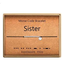 SANNYRA Morse Code Bracelet Initial Disc Beads on Adjustable Silk Cord Sister Friendship Bracelet 26 Letters Alphabets Inspirational Gift for Women