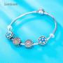 Sambaah Butterfly Charm Sterling Silver Enameled Lucky Charm Bead Heart Shaped Dangel Pendant with Cubic Zirconia for Women Bracelets