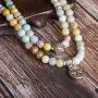 Bivei 108 Mala Beads Bracelet - Genuine Gemstone Mala Prayer Beads Lotus Charm Meditation Necklace