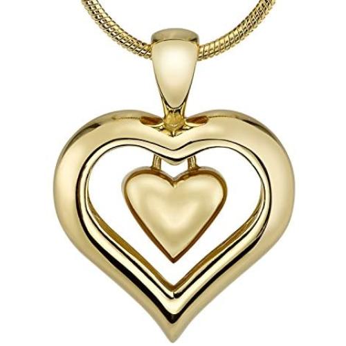 The Eternity Heart 18kt Gold Finish Cremation Jewelry Urn Pendant Memorial Keepsake Necklace for Ashes with 20” Snake Chain