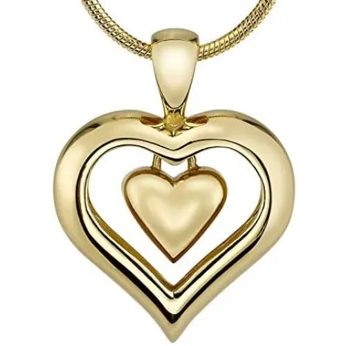 The Eternity Heart 18kt Gold Finish Cremation Jewelry Urn Pendant Memorial Keepsake Necklace for Ashes with 20” Snake Chain