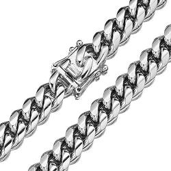 Jewelry Kingdom 1 Mens Necklace or Bracelet, 12MM Silver Cuban Link Chain for Mens Jewelry, Miami Chain Necklace for Women, High Polished 316L Stainless Steel(Length of 7-30inches)