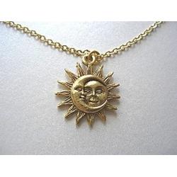 Gold Sun and Moon Pewter Charm Celestial Necklace, Gift for Her