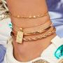 Multilayer Necklaces Anklet Set for Women Gold Plated Snake Link Chain Pendant Necklace Gifts for Girls Jewelry Set