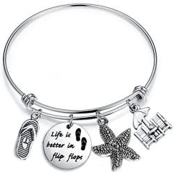 Gzrlyf Flip Flops Bracelet Bangle Vacation Bracelet Summer Beach Jewelry Life is Better in Flip Flops Bracelet Beach Lover Gift