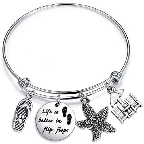 Gzrlyf Flip Flops Bracelet Bangle Vacation Bracelet Summer Beach Jewelry Life is Better in Flip Flops Bracelet Beach Lover Gift
