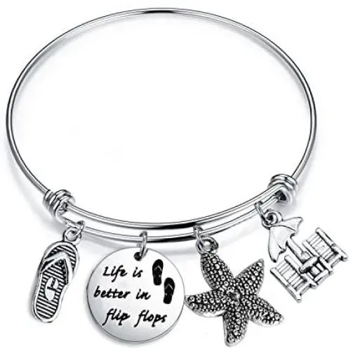 Gzrlyf Flip Flops Bracelet Bangle Vacation Bracelet Summer Beach Jewelry Life is Better in Flip Flops Bracelet Beach Lover Gift